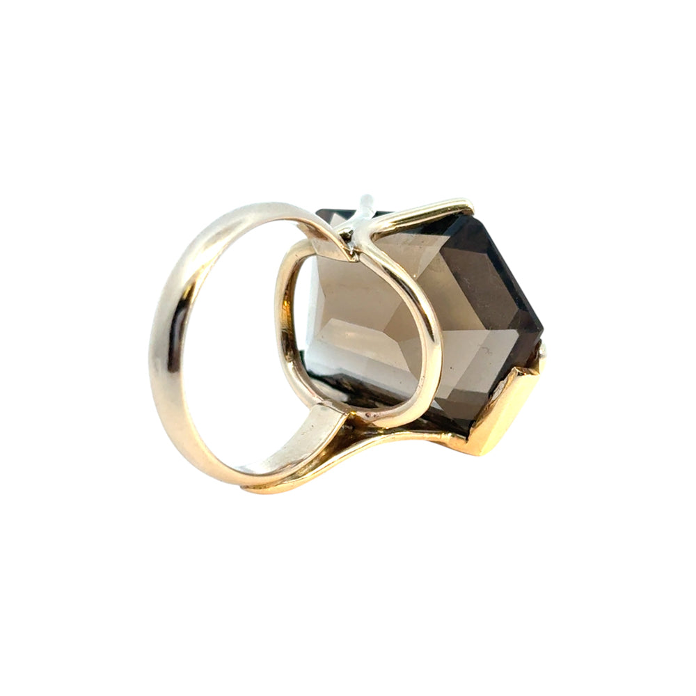 Vintage 14k Yellow Gold Pentagon Shaped Smoky Quartz Gemstone Ring