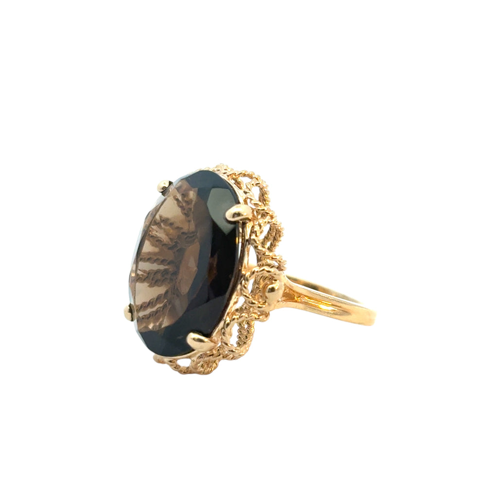 Vintage 10k Yellow Gold Oval Smoky Quartz Gemstone Ring