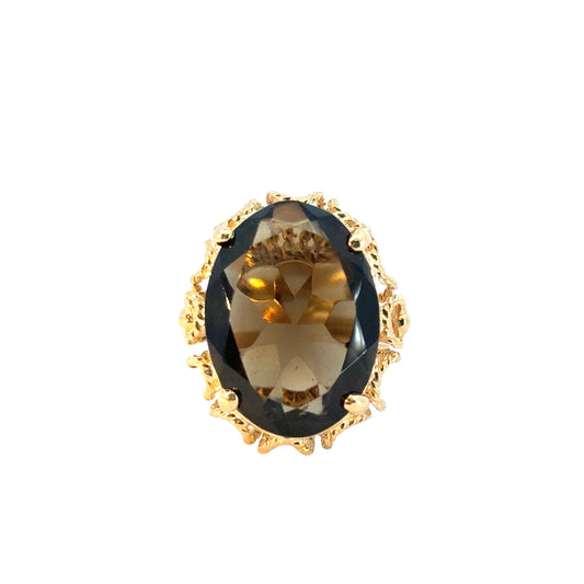 Vintage 10k Yellow Gold Oval Smoky Quartz Gemstone Ring