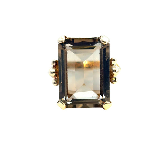 Vintage 14k Yellow Gold Smoky Quartz Gemstone Ring