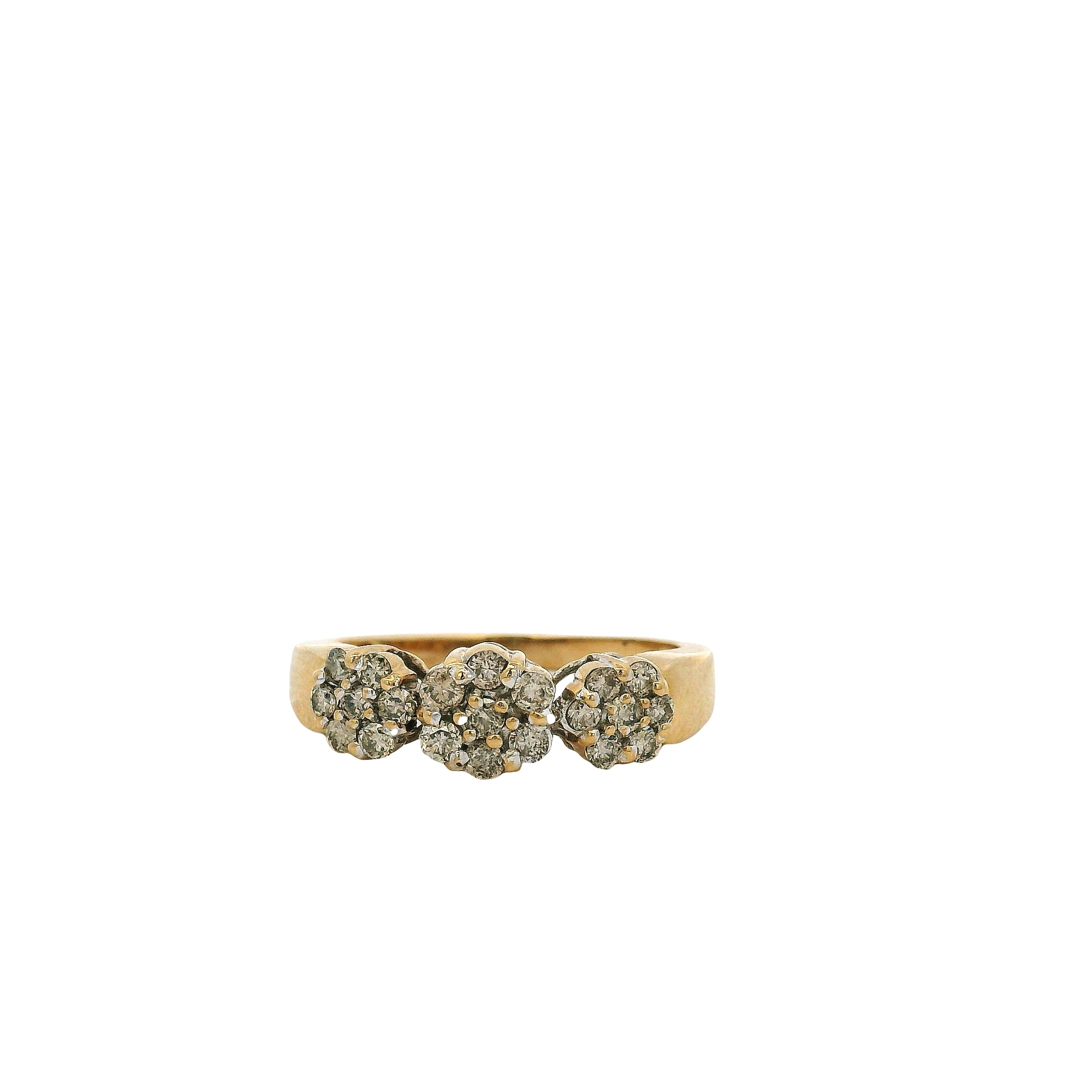 Vintage 14k Yellow Gold approx. 0.32ctw Natural Round Diamond Three Flower Ring