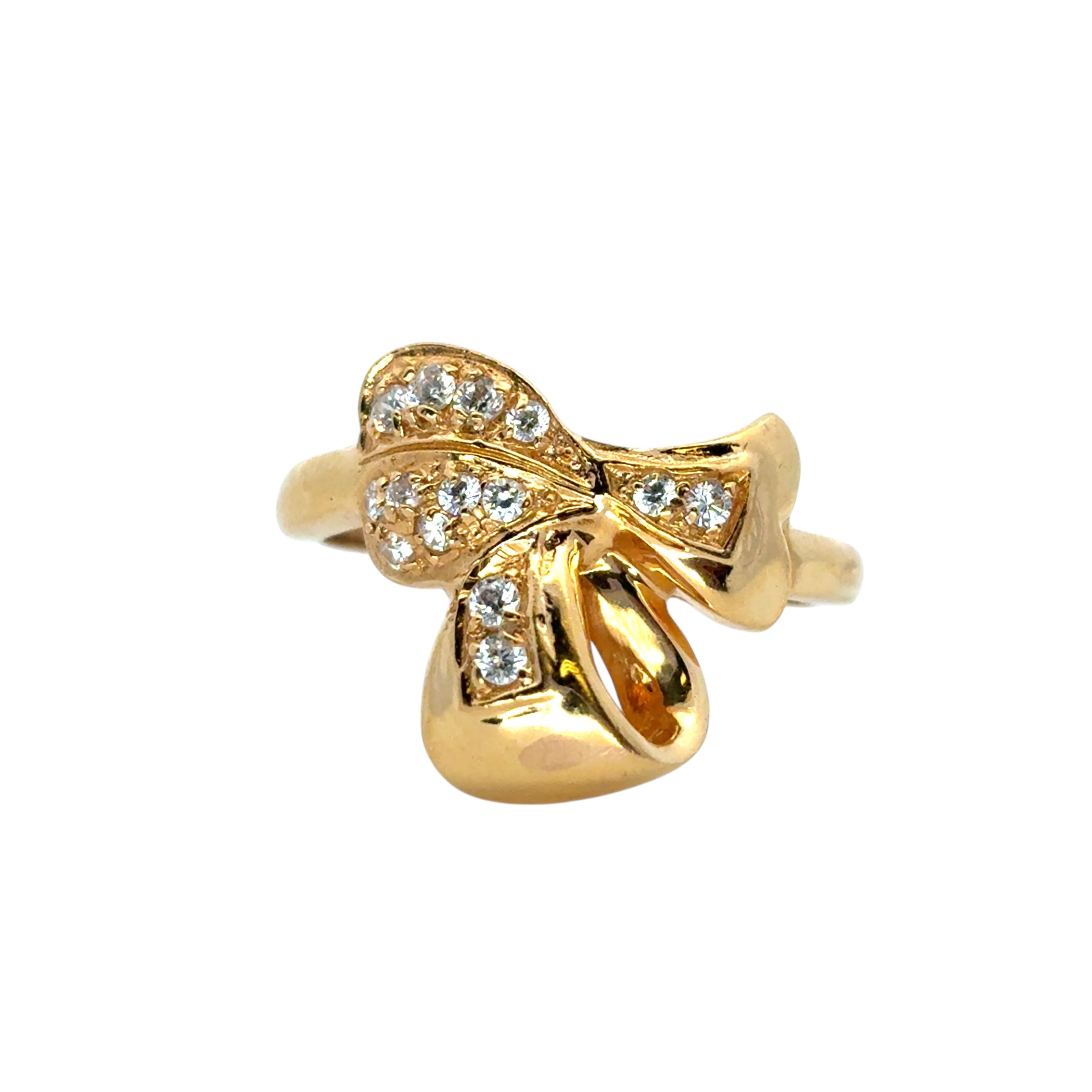 Vintage 22k Yellow Gold 0.21ctw Diamond Heart Ribbon Ring