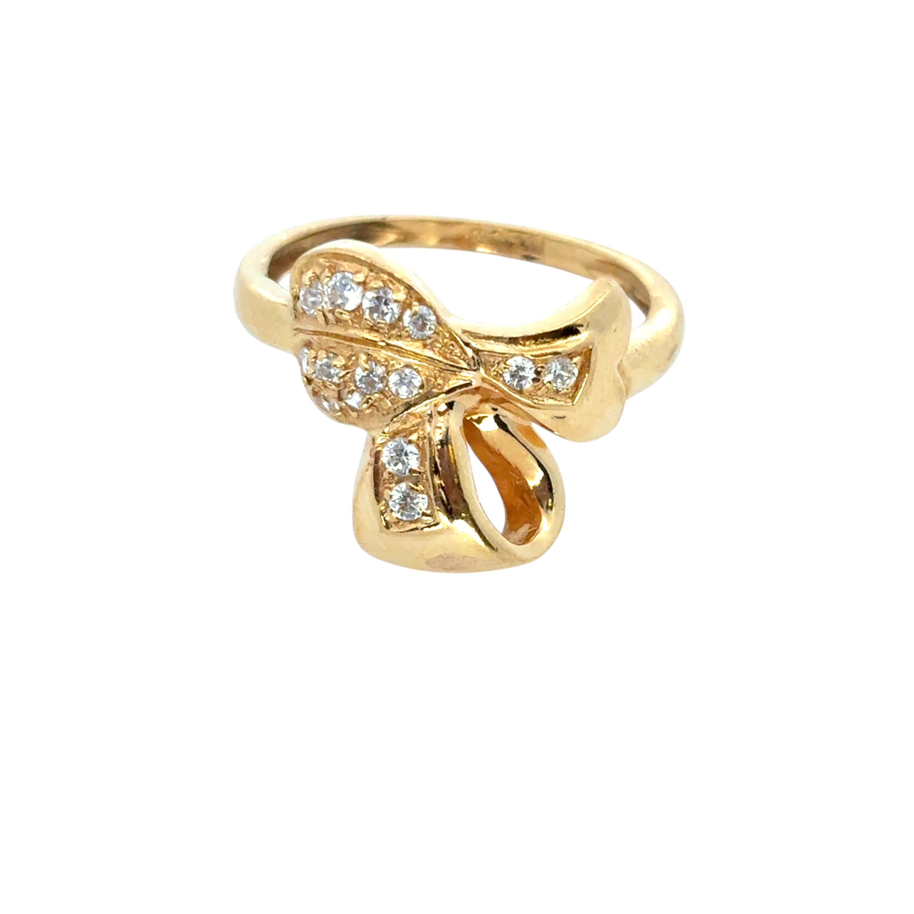 Vintage 22k Yellow Gold 0.21ctw Diamond Heart Ribbon Ring
