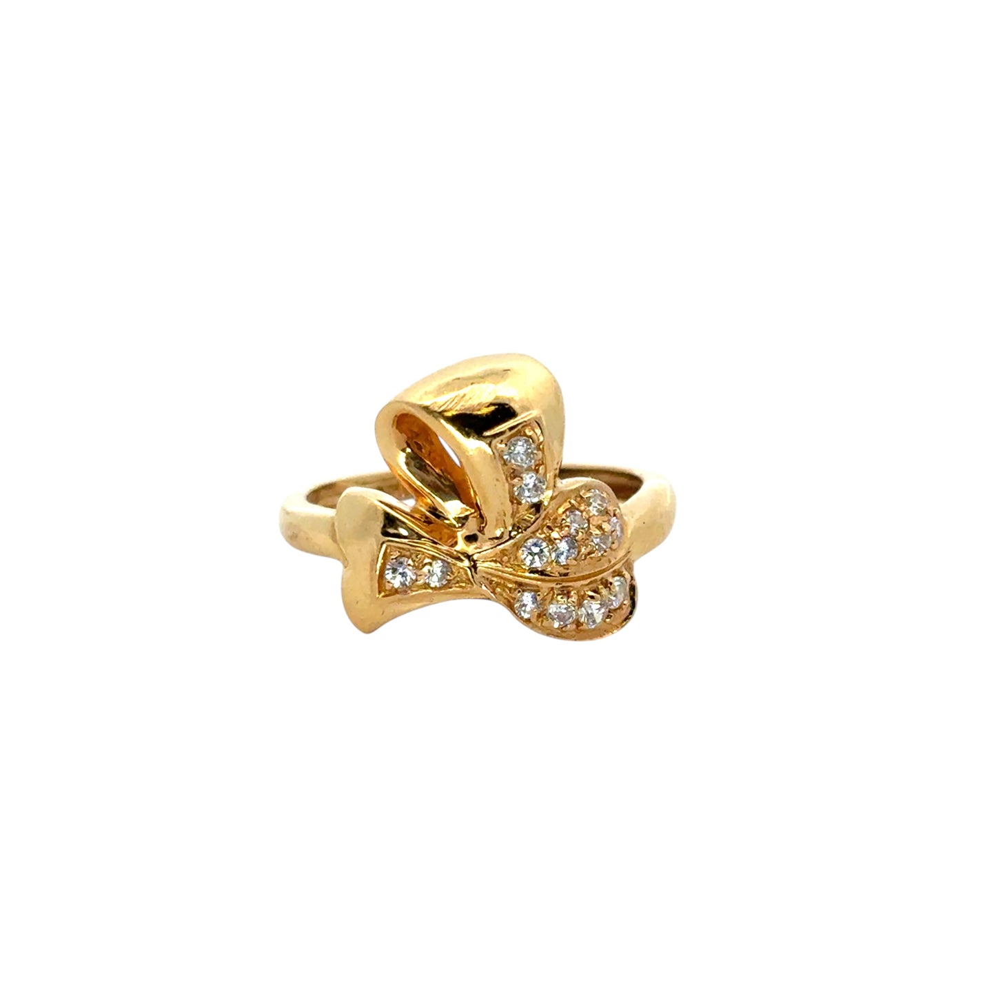 Vintage 22k Yellow Gold 0.21ctw Diamond Heart Ribbon Ring