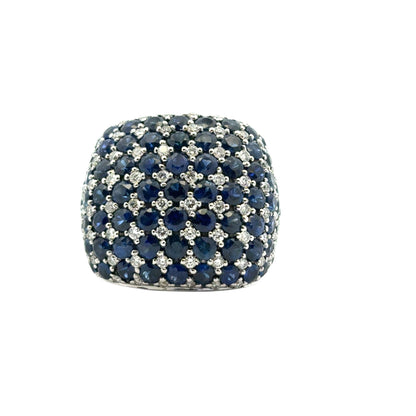 18k White Gold approx. 4.94ctw Round Blue Sapphires and 0.72ctw Natural Round Diamonds Dome Ring