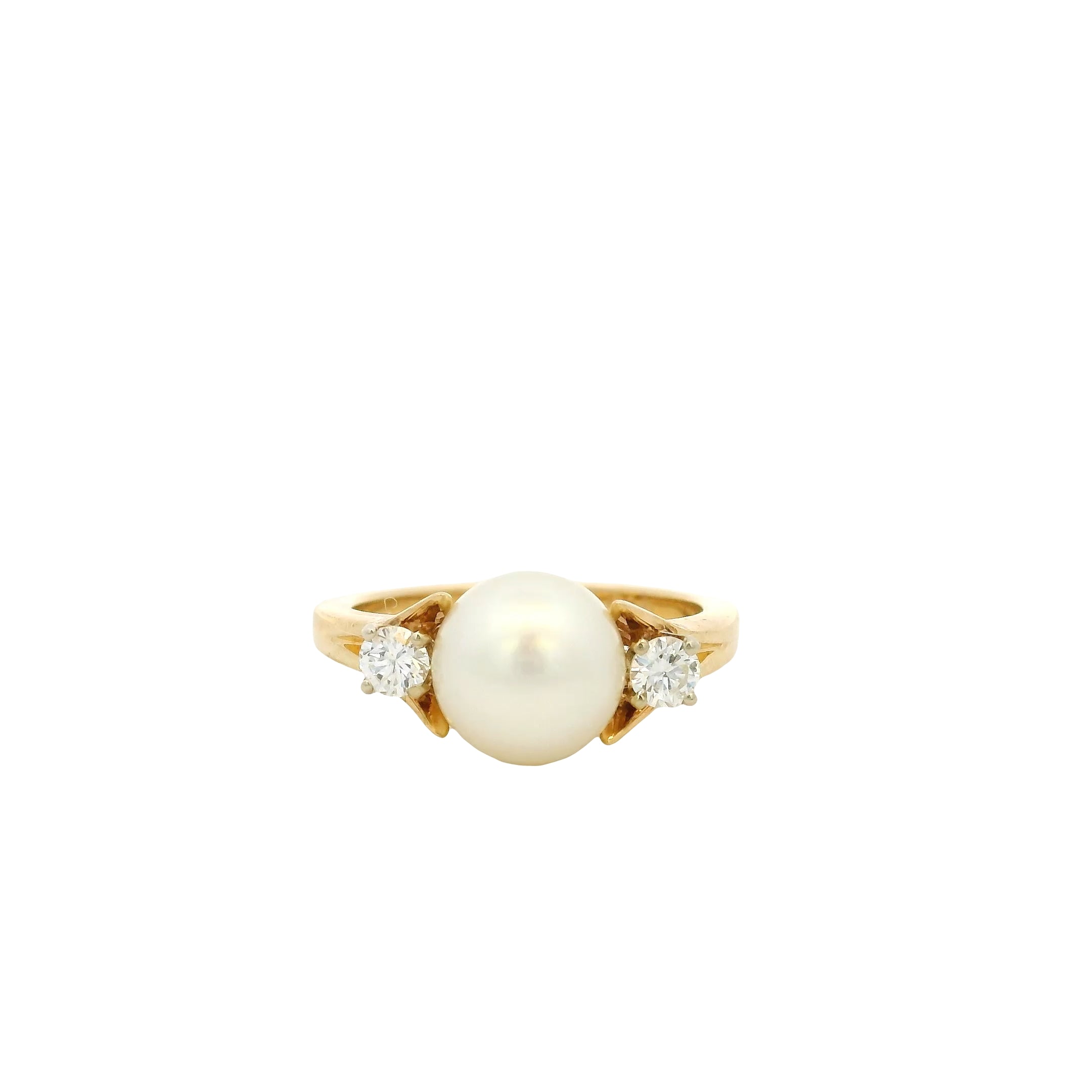 Vintage 14k Yellow Gold Pearl and Diamond Ring