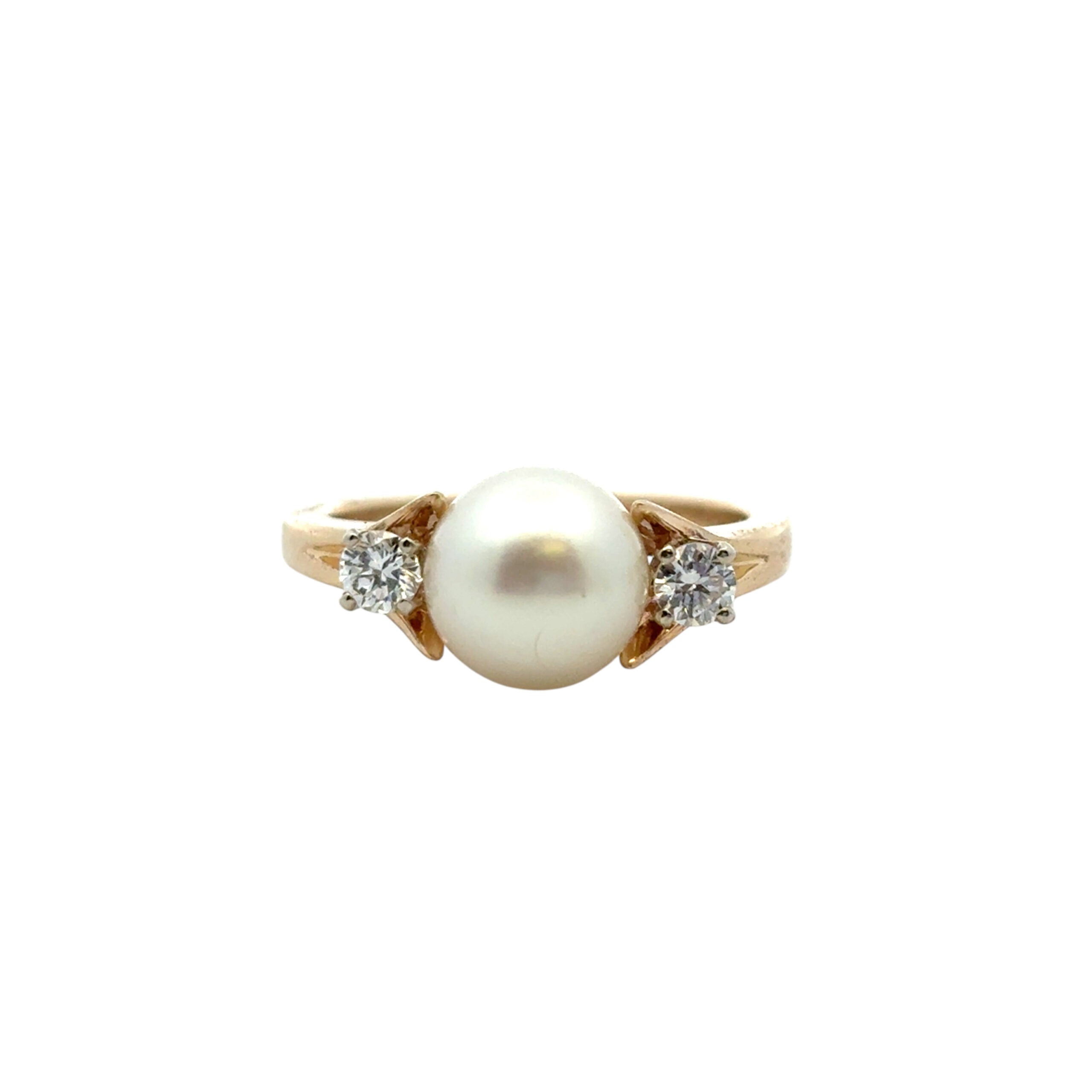 Vintage 14k Yellow Gold Pearl and Diamond Ring