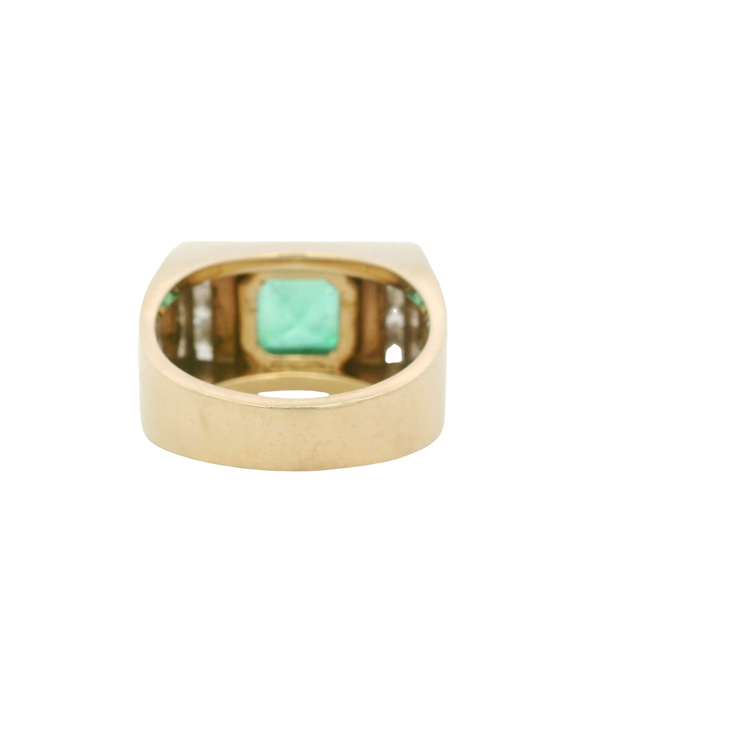 Vintage 14k Yellow Gold Square Cut Emerald and Diamond Men's Ring