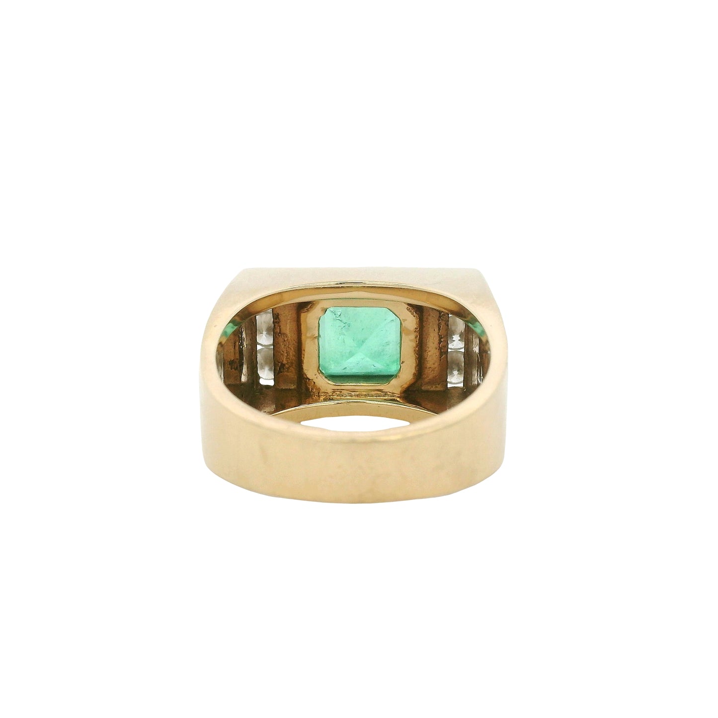 Vintage 14k Yellow Gold Square Cut Emerald and Diamond Men's Ring