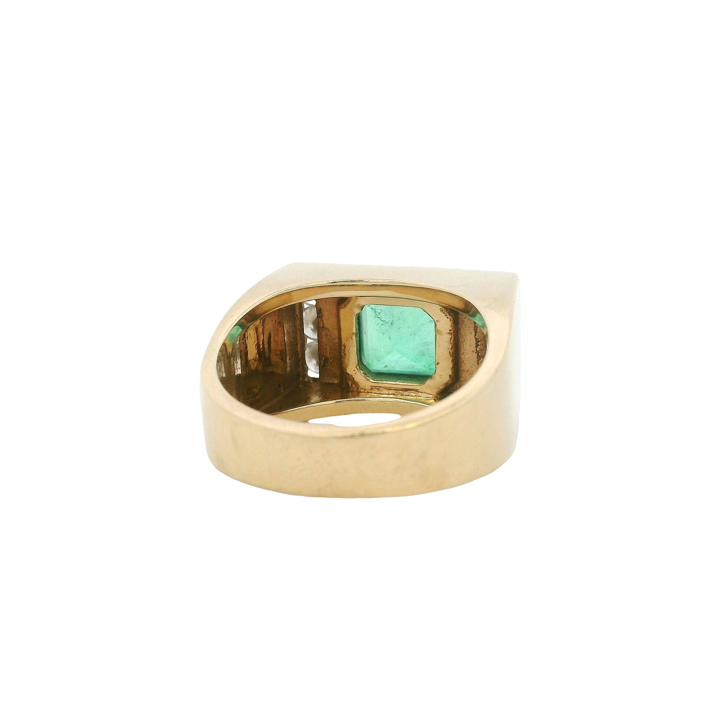 Vintage 14k Yellow Gold Square Cut Emerald and Diamond Men's Ring