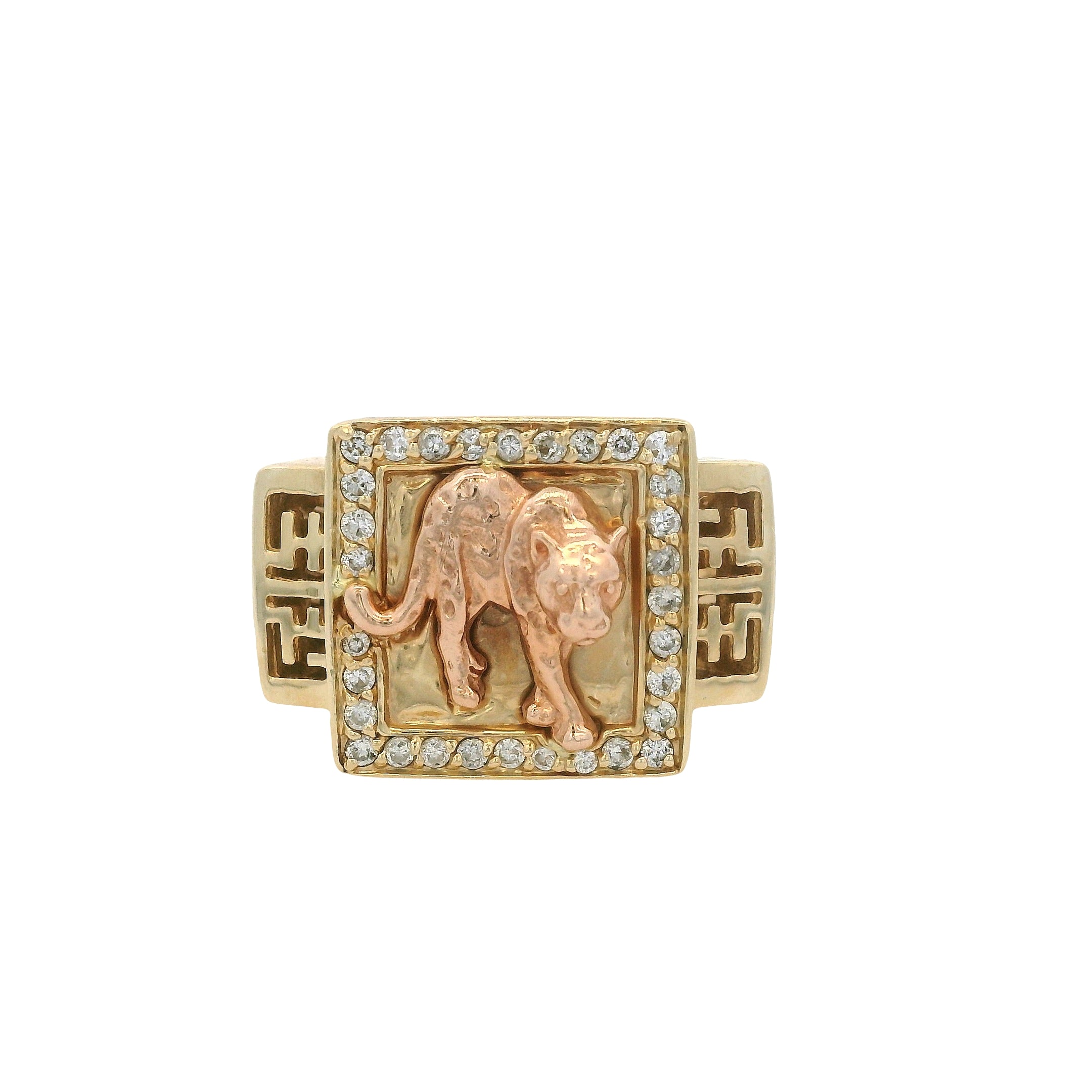 Effy 14k Yellow Gold Panther Diamond Signet Ring