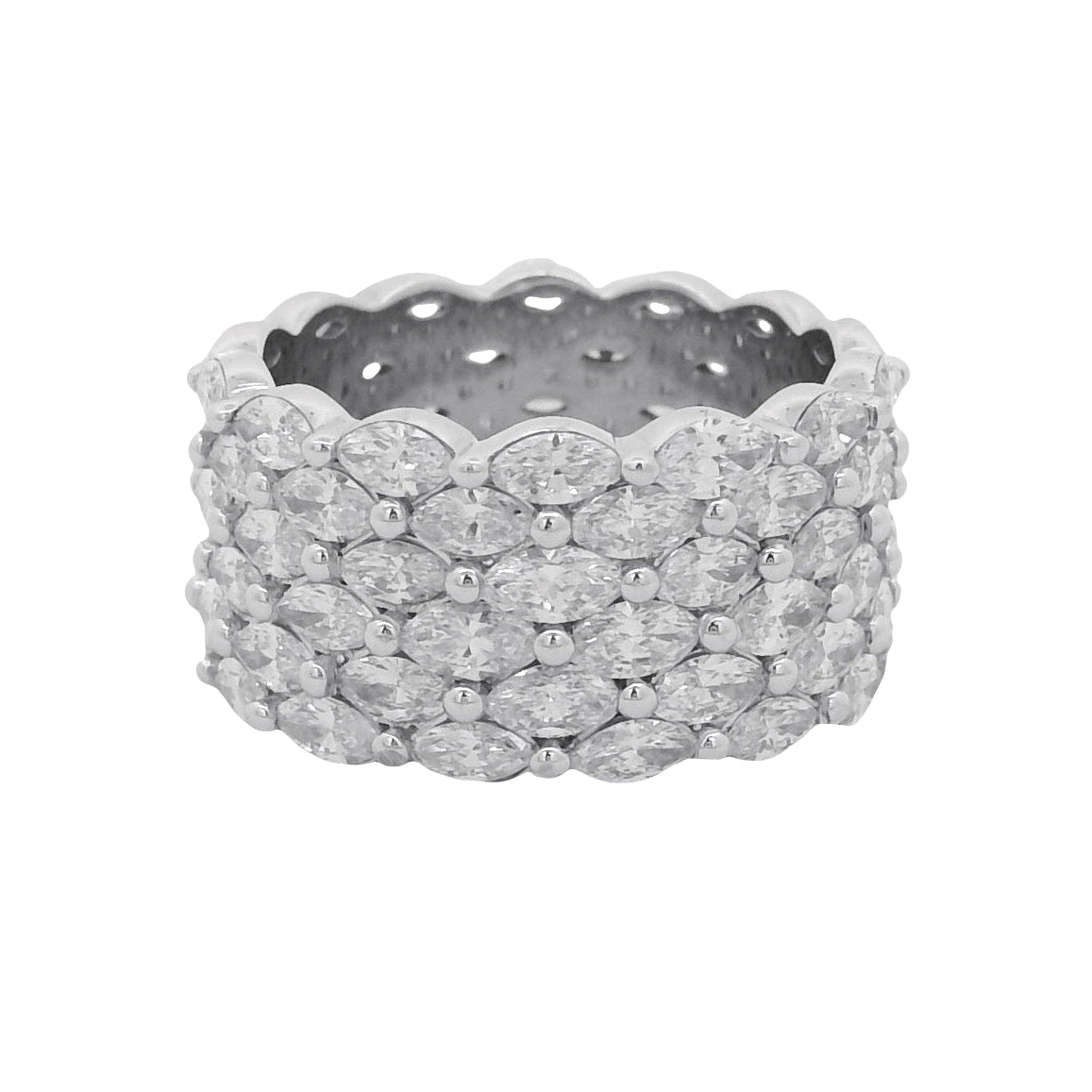 14k White Gold 4.94ctw Multi-Row Marquise Diamond Band
