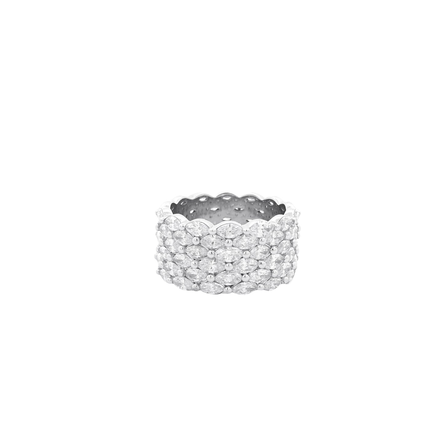 14k White Gold 4.94ctw Multi-Row Marquise Diamond Band