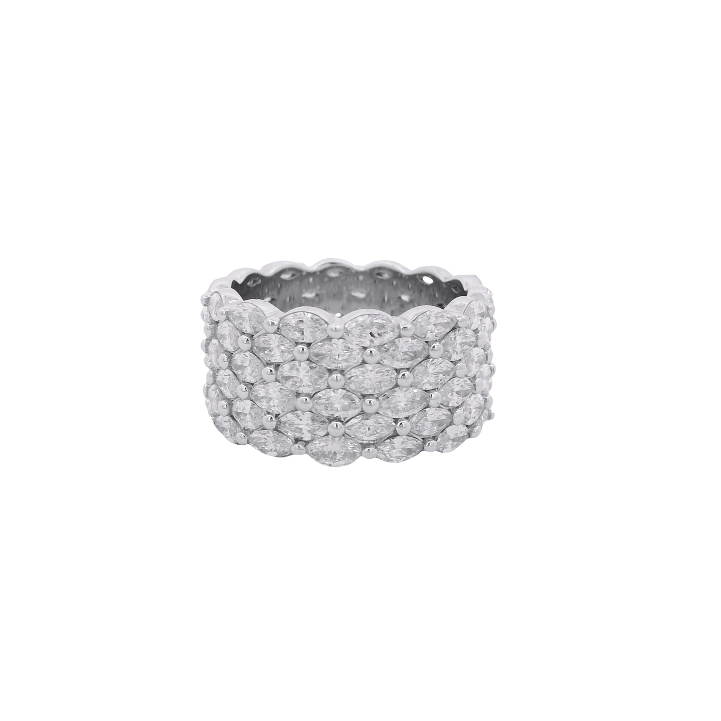 14k White Gold 4.94ctw Multi-Row Marquise Diamond Band