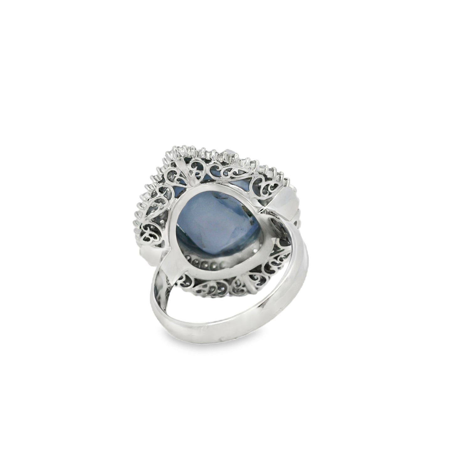 Platinum 19.35ct Sapphire Star and 0.96ct Round Brilliant and Baguette Diamond Ring