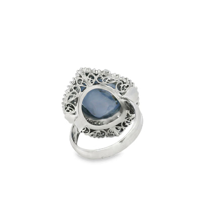 Platinum 19.35ct Sapphire Star and 0.96ct Round Brilliant and Baguette Diamond Ring