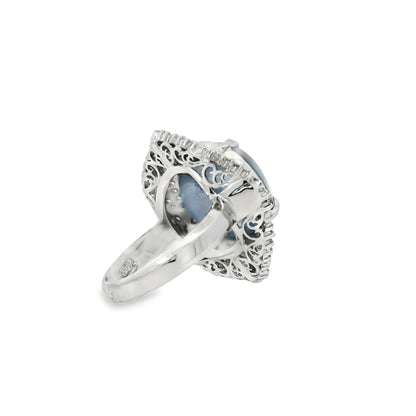 Platinum 19.35ct Sapphire Star and 0.96ct Round Brilliant and Baguette Diamond Ring