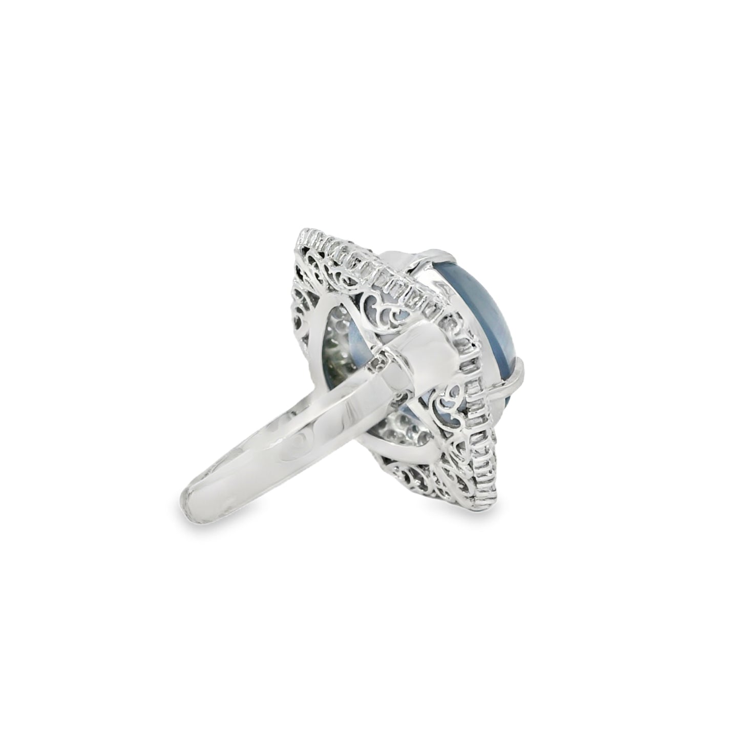 Platinum 19.35ct Sapphire Star and 0.96ct Round Brilliant and Baguette Diamond Ring