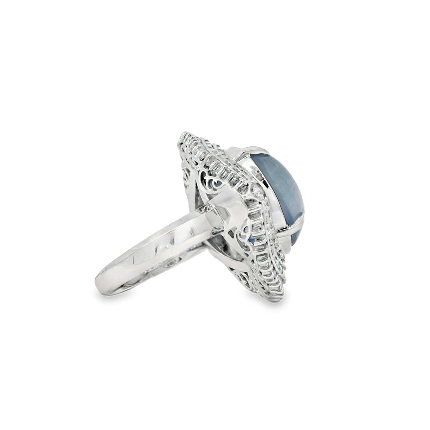 Platinum 19.35ct Sapphire Star and 0.96ct Round Brilliant and Baguette Diamond Ring