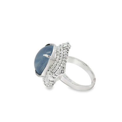 Platinum 19.35ct Sapphire Star and 0.96ct Round Brilliant and Baguette Diamond Ring