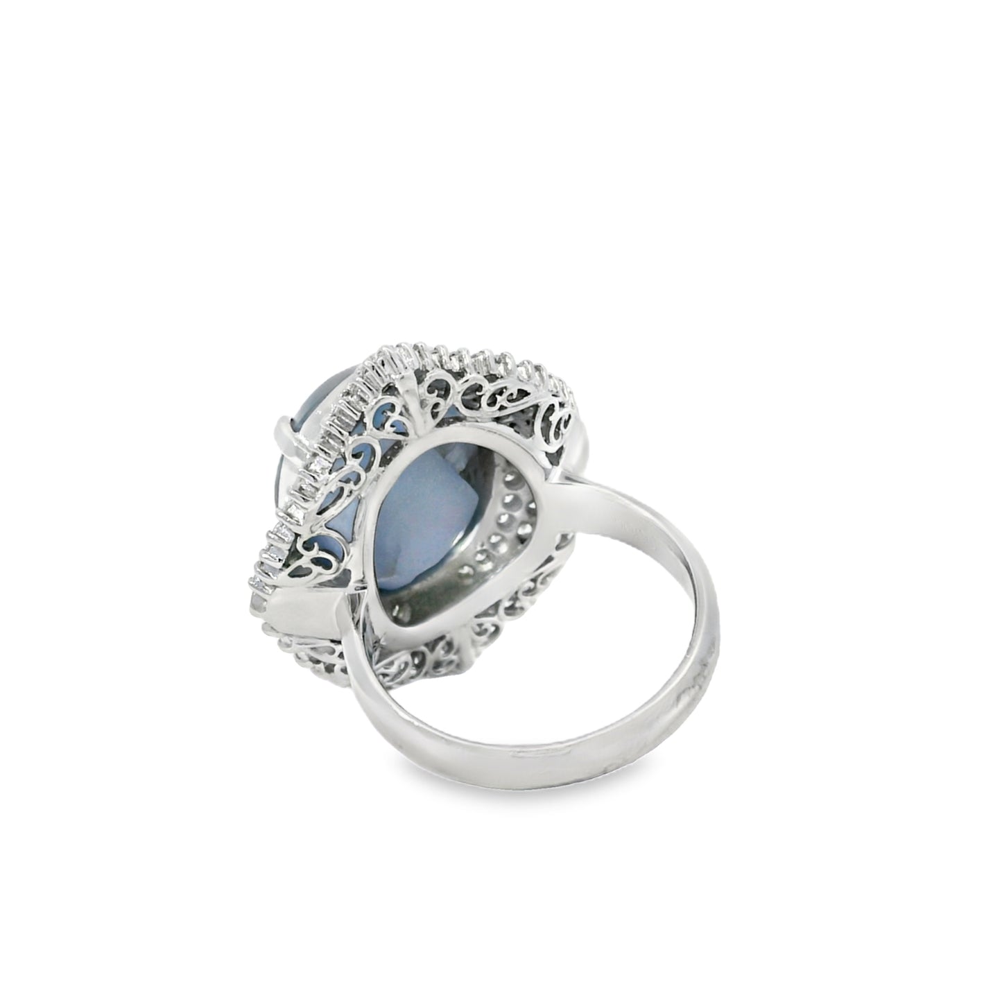 Platinum 19.35ct Sapphire Star and 0.96ct Round Brilliant and Baguette Diamond Ring