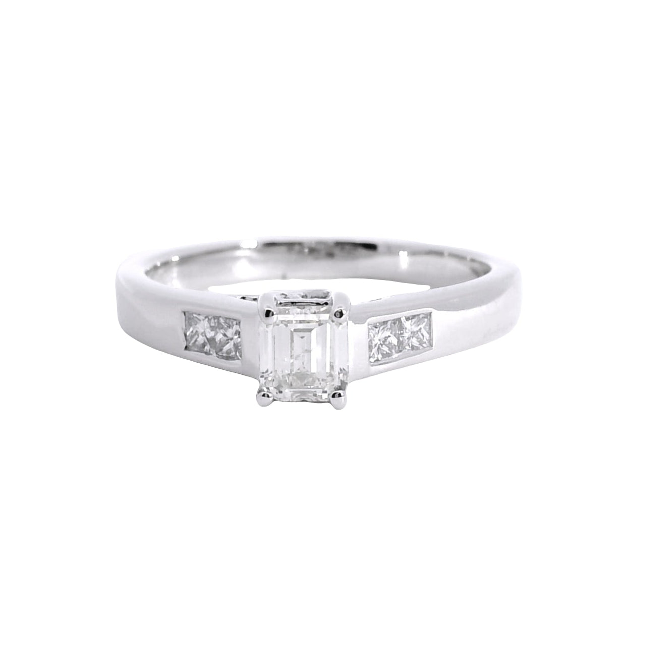 14k White Gold 0.32ctw Emerald and Princess Cut Engagement Ring