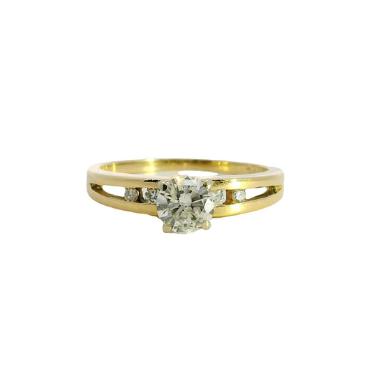 14k Yellow Gold 0.50ct Round Brilliant Diamond Ring with 0.04ctw Accent Diamonds