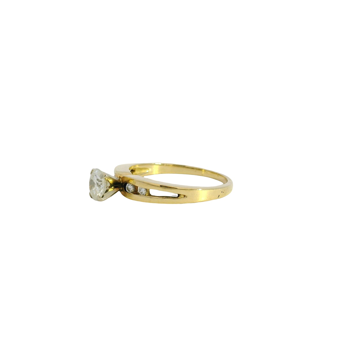 14k Yellow Gold 0.50ct Round Brilliant Diamond Ring with 0.04ctw Accent Diamonds