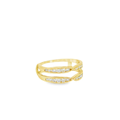 14k Yellow Gold Double Band Natural Round Brilliant Channel Set Diamond Ring