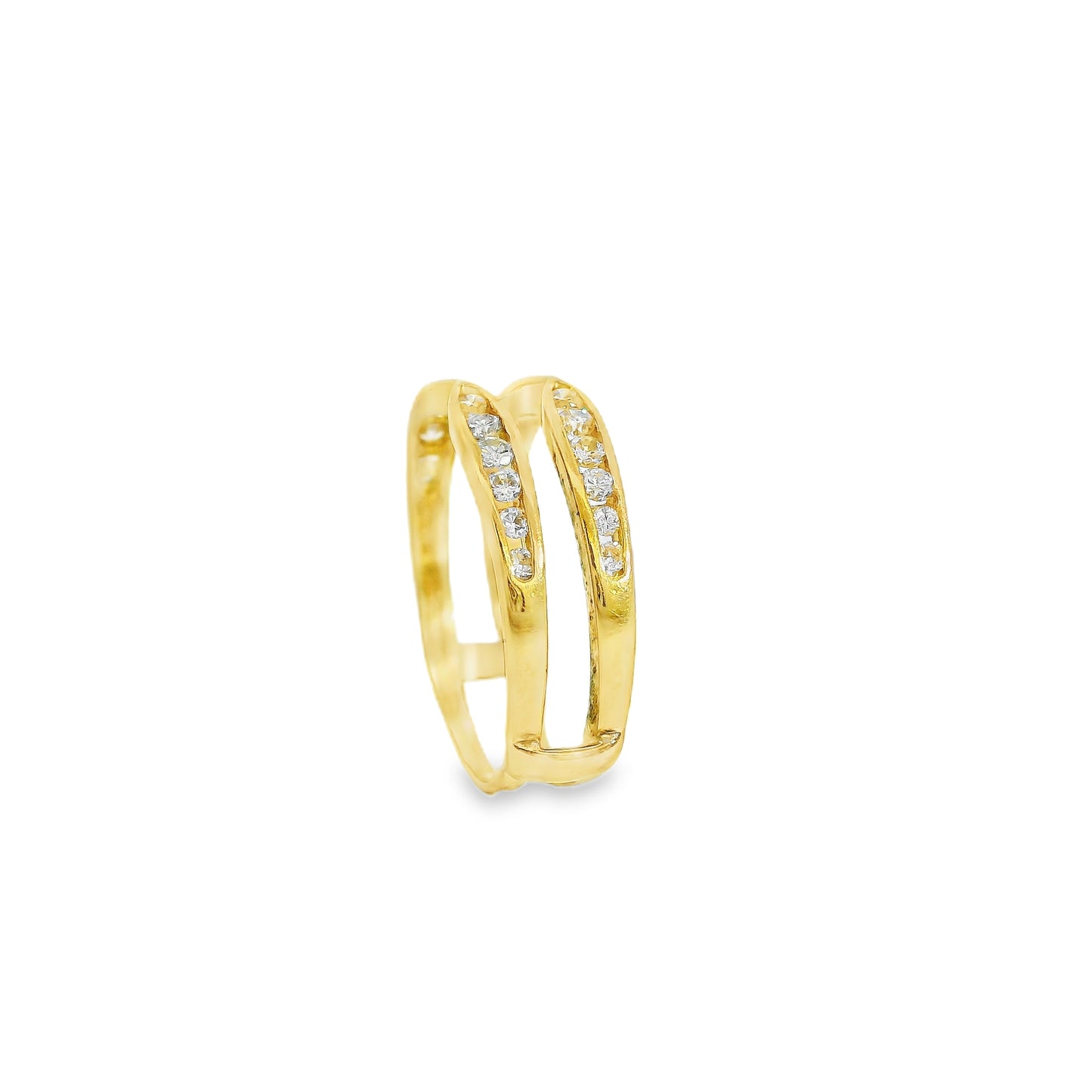 14k Yellow Gold Double Band Natural Round Brilliant Channel Set Diamond Ring