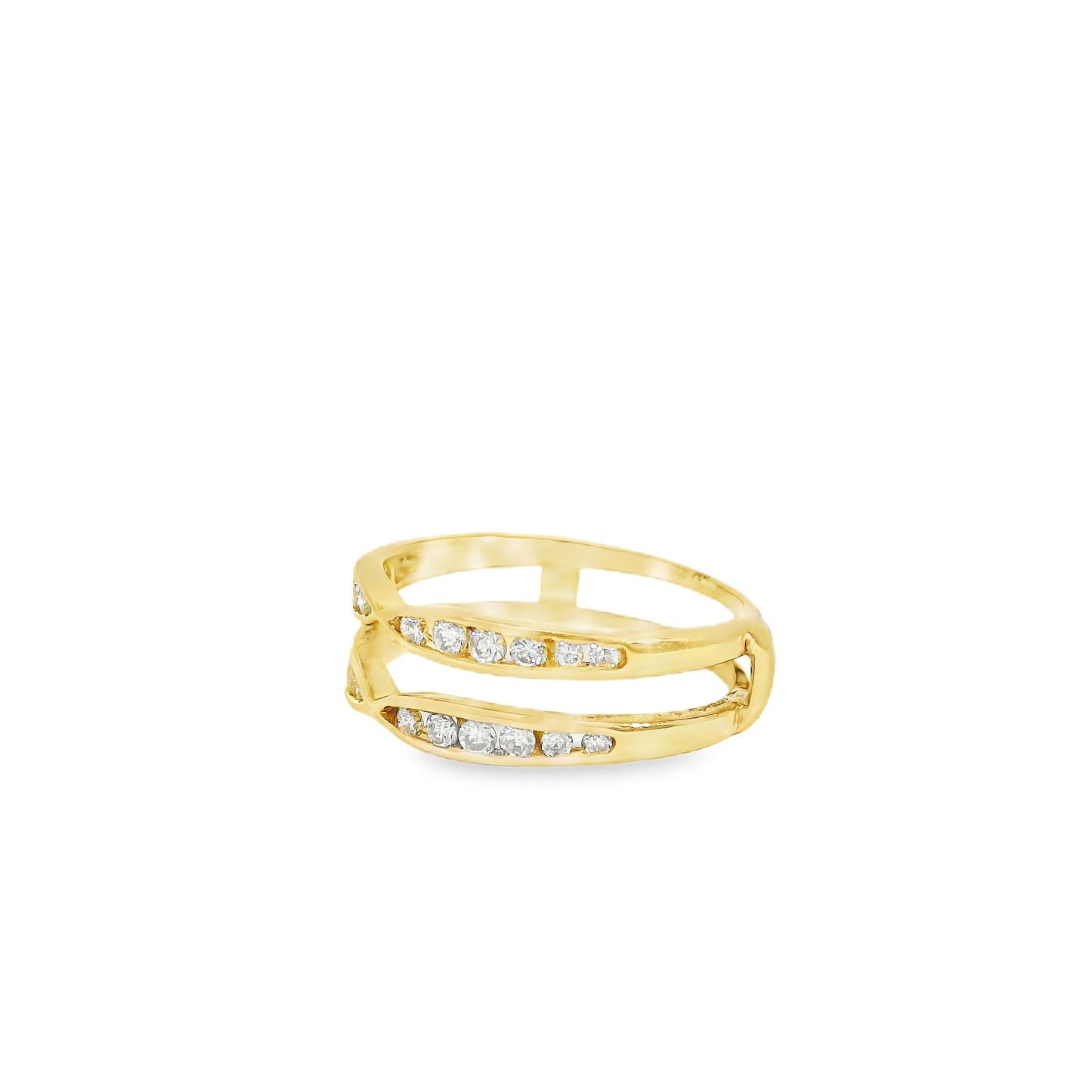 14k Yellow Gold Double Band Natural Round Brilliant Channel Set Diamond Ring