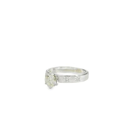 14k White Gold 0.88ctw Natural Round Brilliant Diamond with Stars Ring