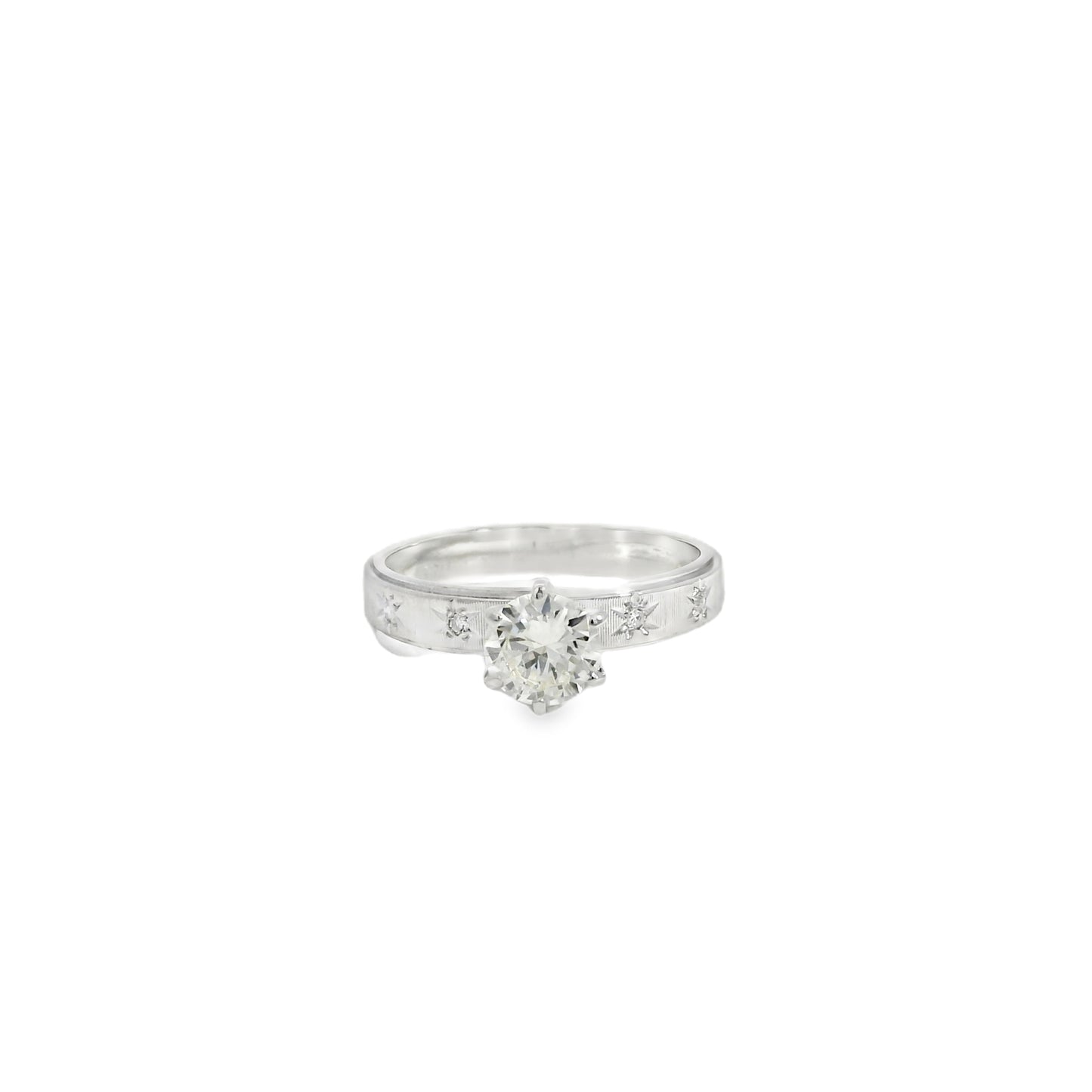 14k White Gold 0.88ctw Natural Round Brilliant Diamond with Stars Ring