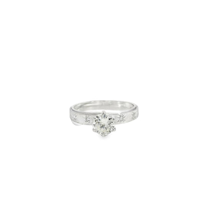 14k White Gold 0.88ctw Natural Round Brilliant Diamond with Stars Ring