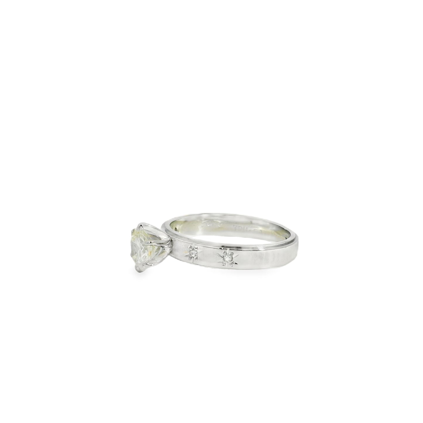 14k White Gold 0.88ctw Natural Round Brilliant Diamond with Stars Ring