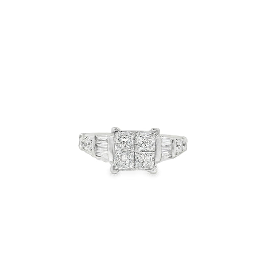 14k White Gold 1.41ctw Mixed Cut Diamond Engagement Ring