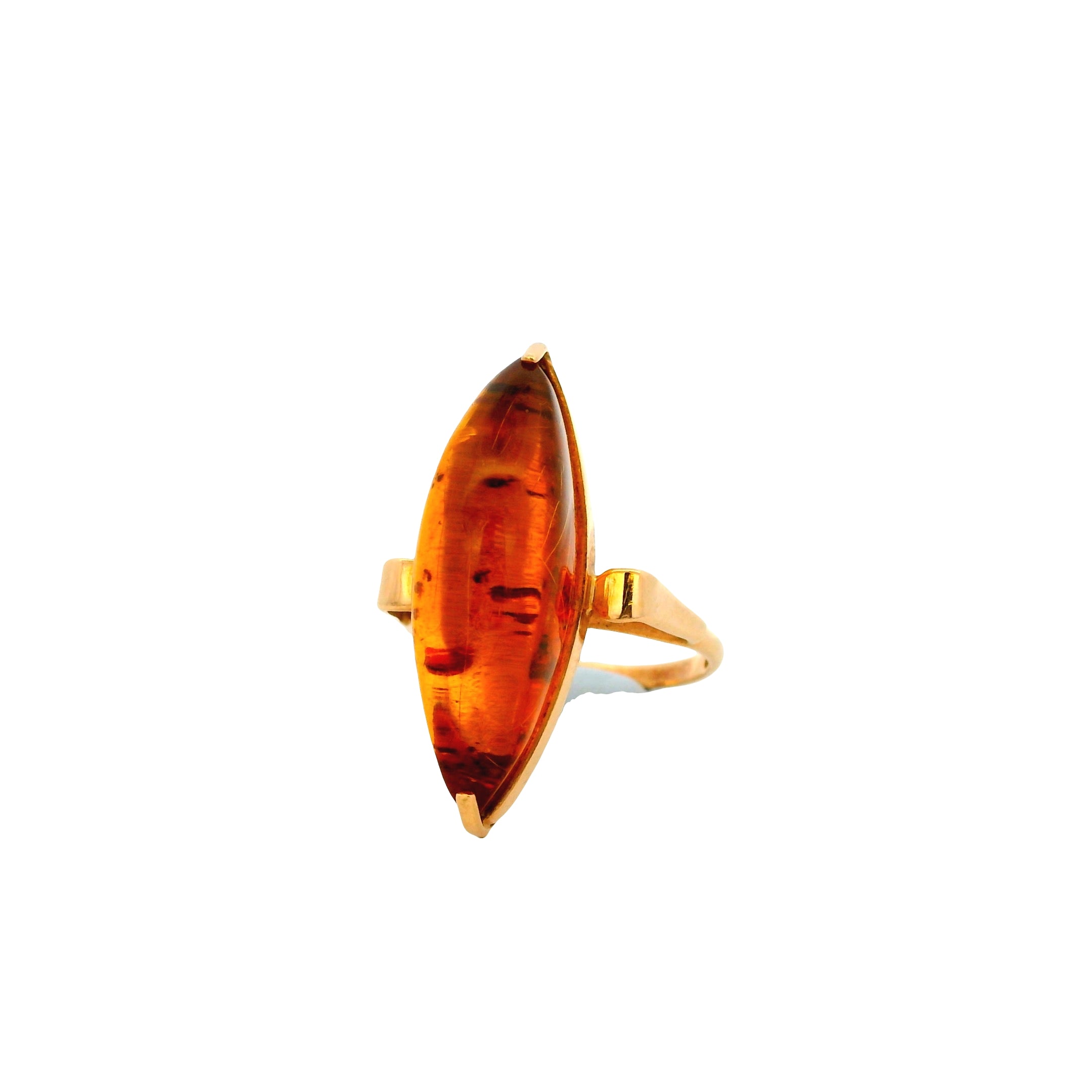 Vintage 14k Yellow Gold Amber Marquise Ring