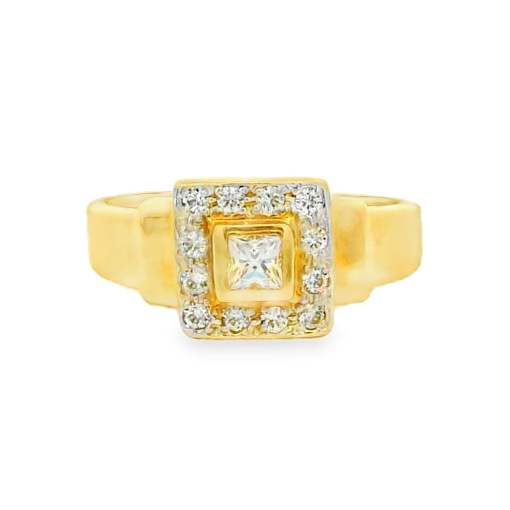 14k Yellow Gold Princess Cut Diamond Halo Ring