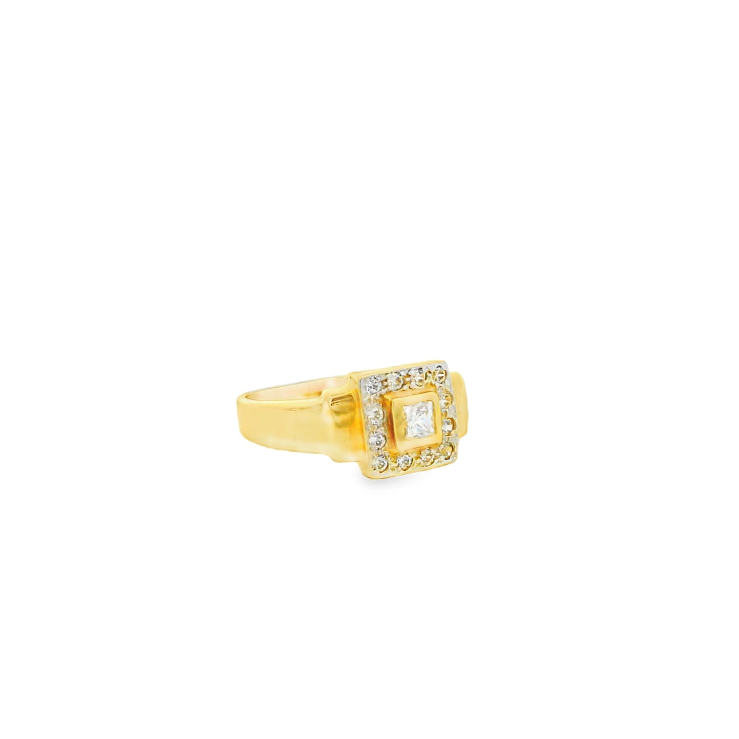 14k Yellow Gold Princess Cut Diamond Halo Ring