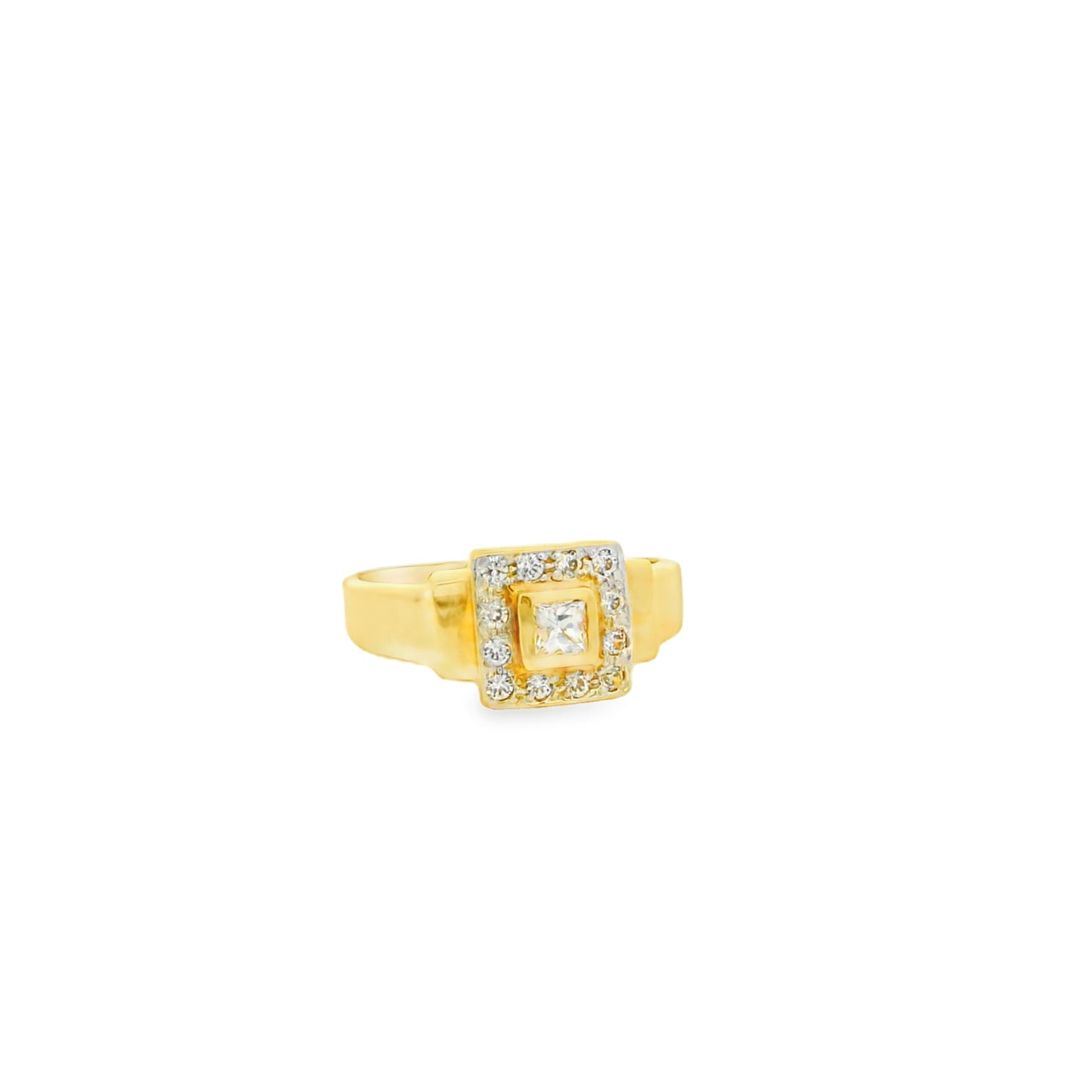 14k Yellow Gold Princess Cut Diamond Halo Ring