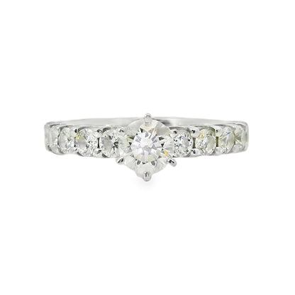 14k White Gold 0.90ct Round Brilliant Diamond with a Shared-Prong Diamond Half Way Ring