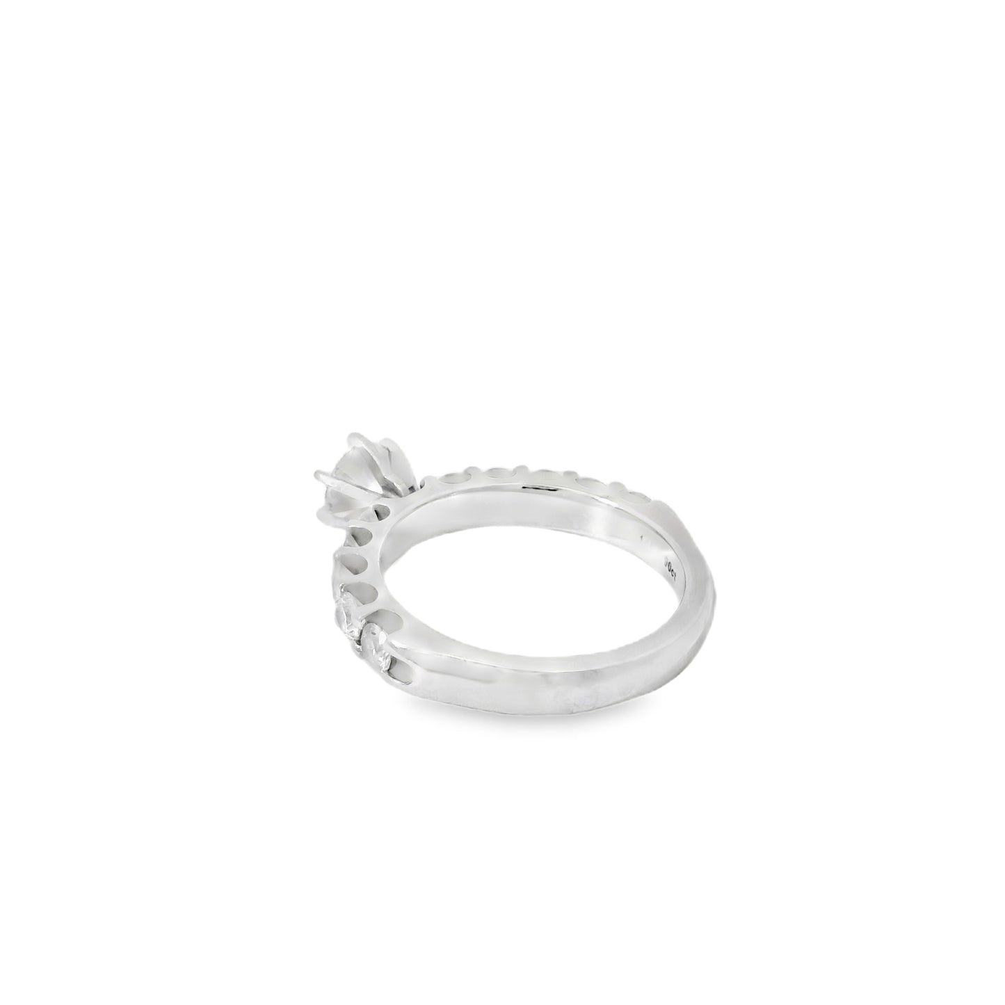 14k White Gold 0.90ct Round Brilliant Diamond with a Shared-Prong Diamond Half Way Ring