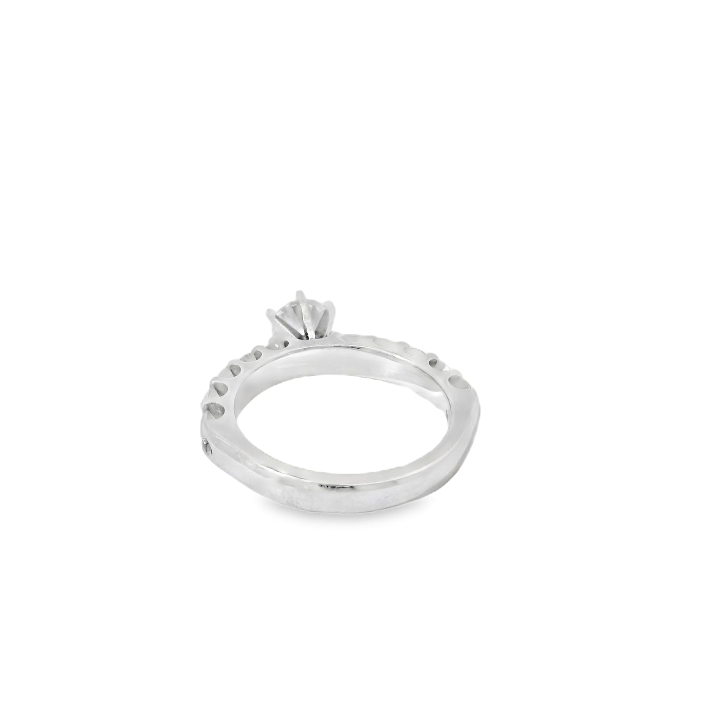 14k White Gold 0.90ct Round Brilliant Diamond with a Shared-Prong Diamond Half Way Ring