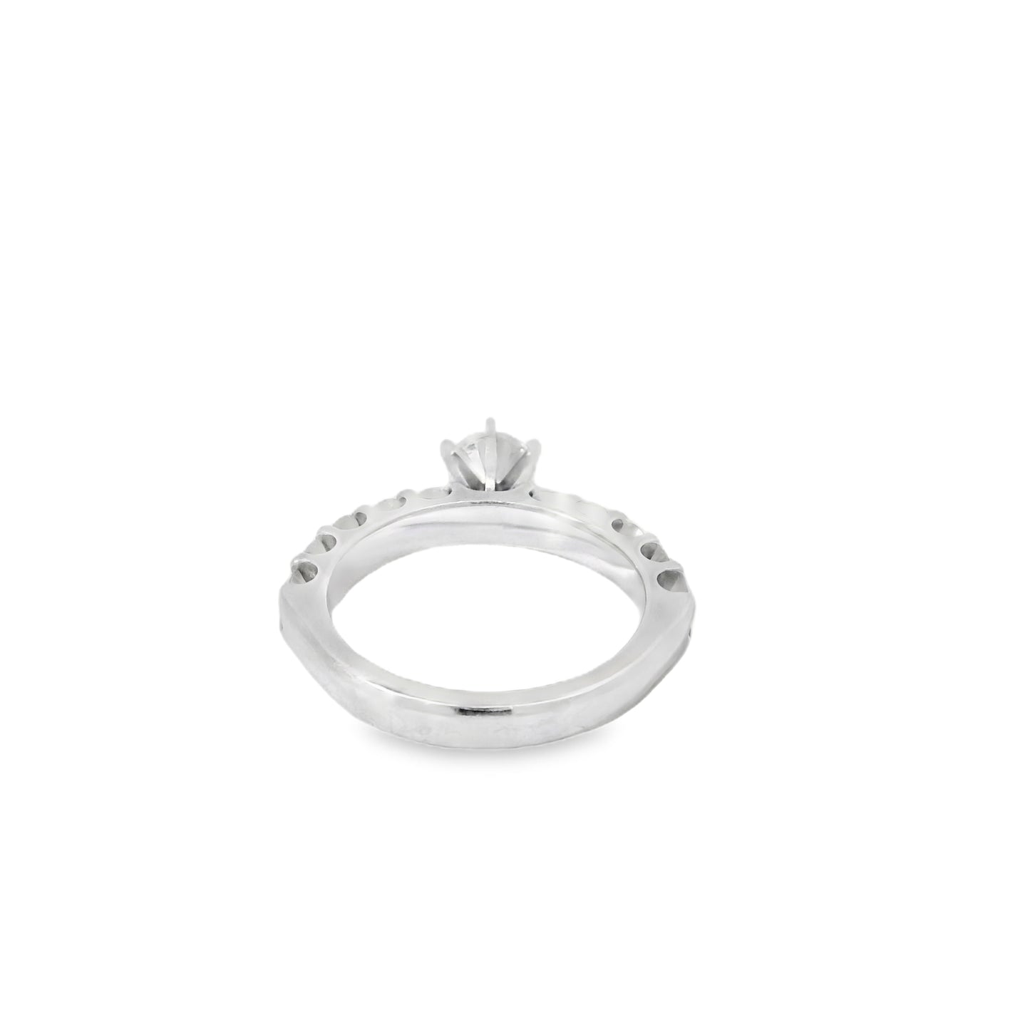 14k White Gold 0.90ct Round Brilliant Diamond with a Shared-Prong Diamond Half Way Ring