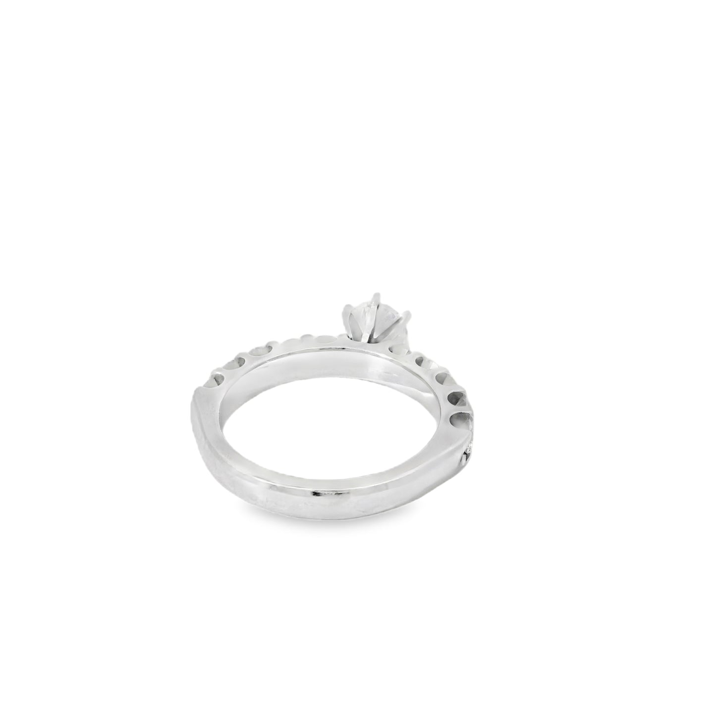 14k White Gold 0.90ct Round Brilliant Diamond with a Shared-Prong Diamond Half Way Ring