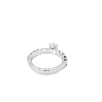 14k White Gold 0.90ct Round Brilliant Diamond with a Shared-Prong Diamond Half Way Ring