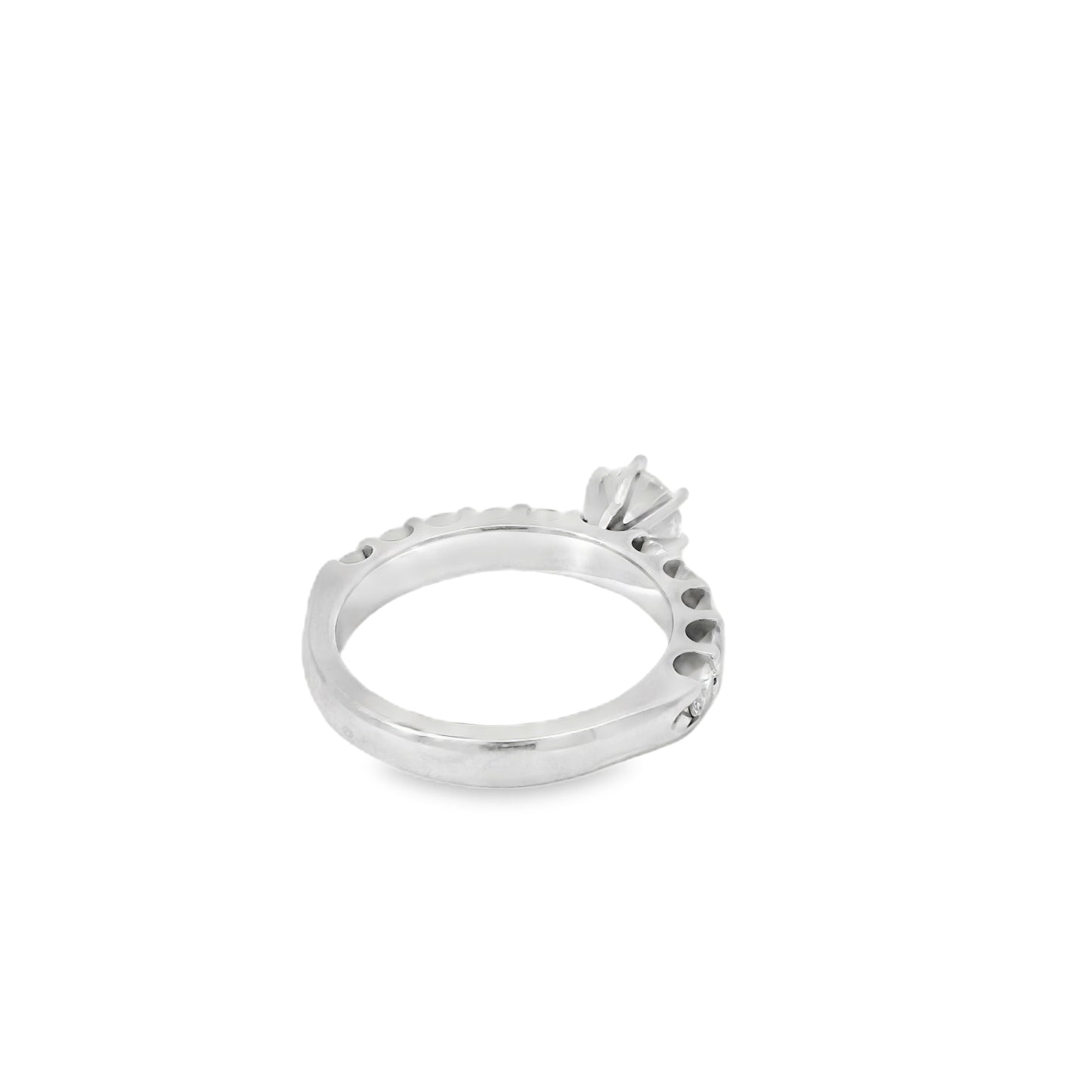 14k White Gold 0.90ct Round Brilliant Diamond with a Shared-Prong Diamond Half Way Ring