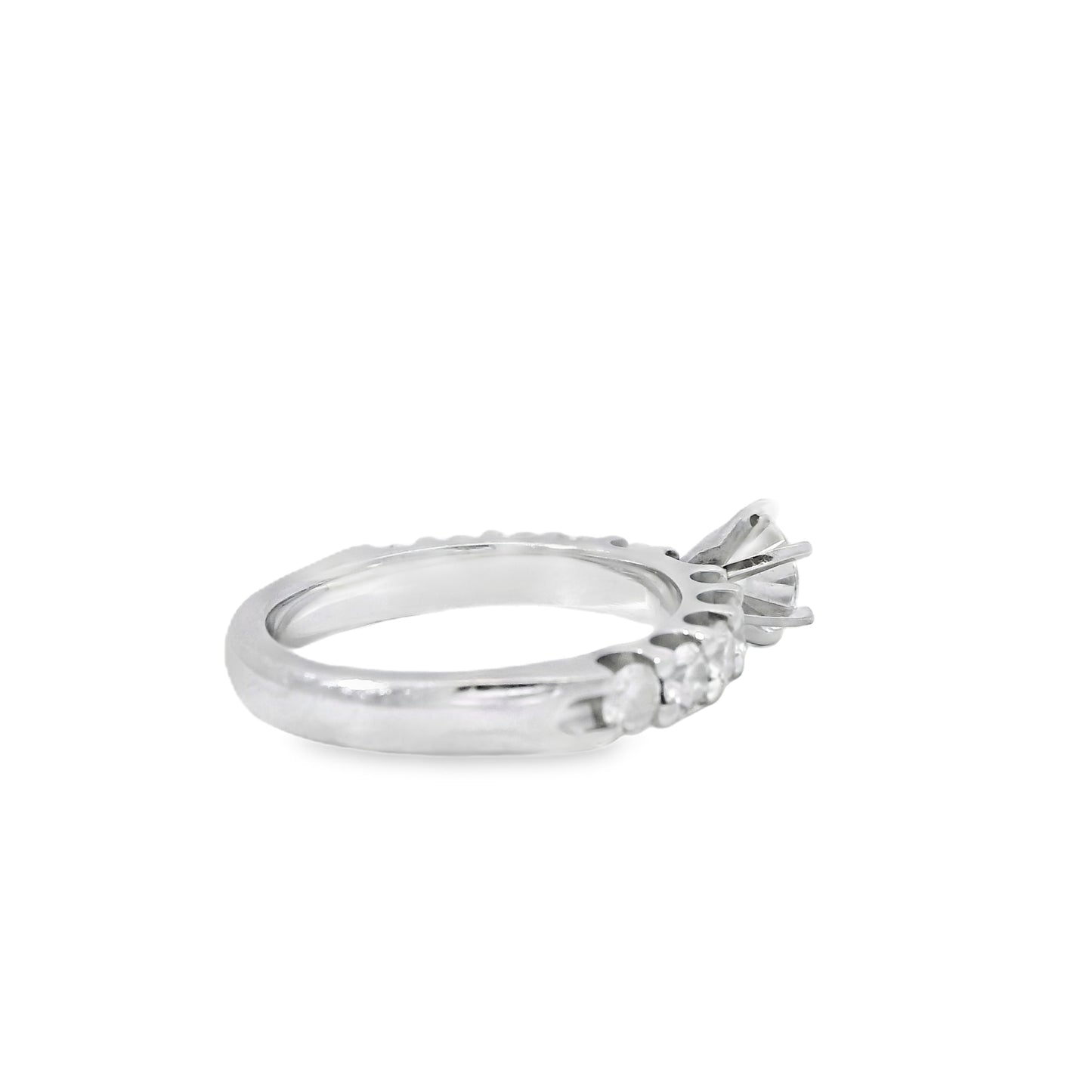 14k White Gold 0.90ct Round Brilliant Diamond with a Shared-Prong Diamond Half Way Ring