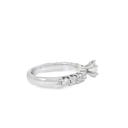 14k White Gold 0.90ct Round Brilliant Diamond with a Shared-Prong Diamond Half Way Ring