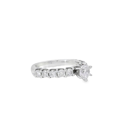 14k White Gold 0.90ct Round Brilliant Diamond with a Shared-Prong Diamond Half Way Ring
